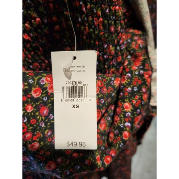 New Pink Black Ditsy Floral Long Sleeve Mini Dress Gap Sz XS - Picture 4 of 5